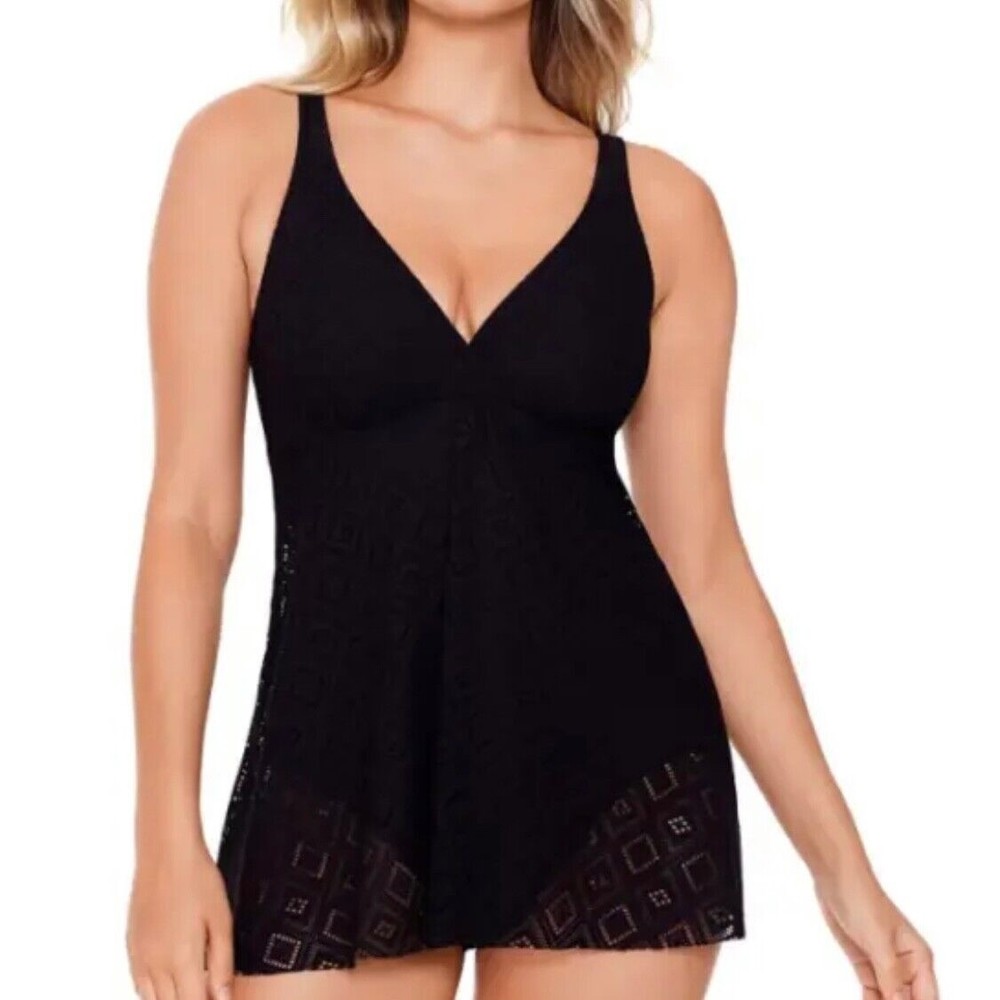 NWT Swim Solutions Women's Sz 20W Crochet Flyaway Tummy-Control Swimdress